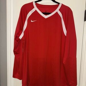 Nike Women's Red and White Long Sleeve Jersey